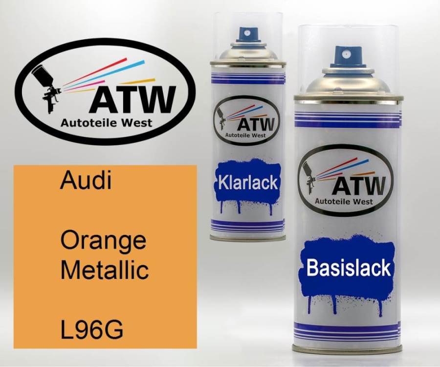 Audi, Orange Metallic, L96G: 400ml Sprühdose + 400ml Klarlack - Set, von ATW Autoteile West.